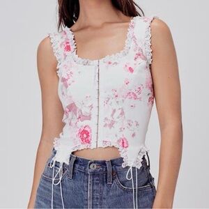 For Love And Lemons Sheridan floral denim bustier top size S‎